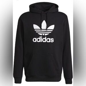 Adidas youth Black Hoodie Sweater size M unisex front pockets with drawstring